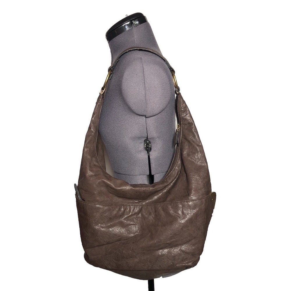 Vtg Y2k Brown Leather Hobo Shoulder Bag Slouchy Boho Large Studded Bueno DAMAGED - Picture 2 of 13